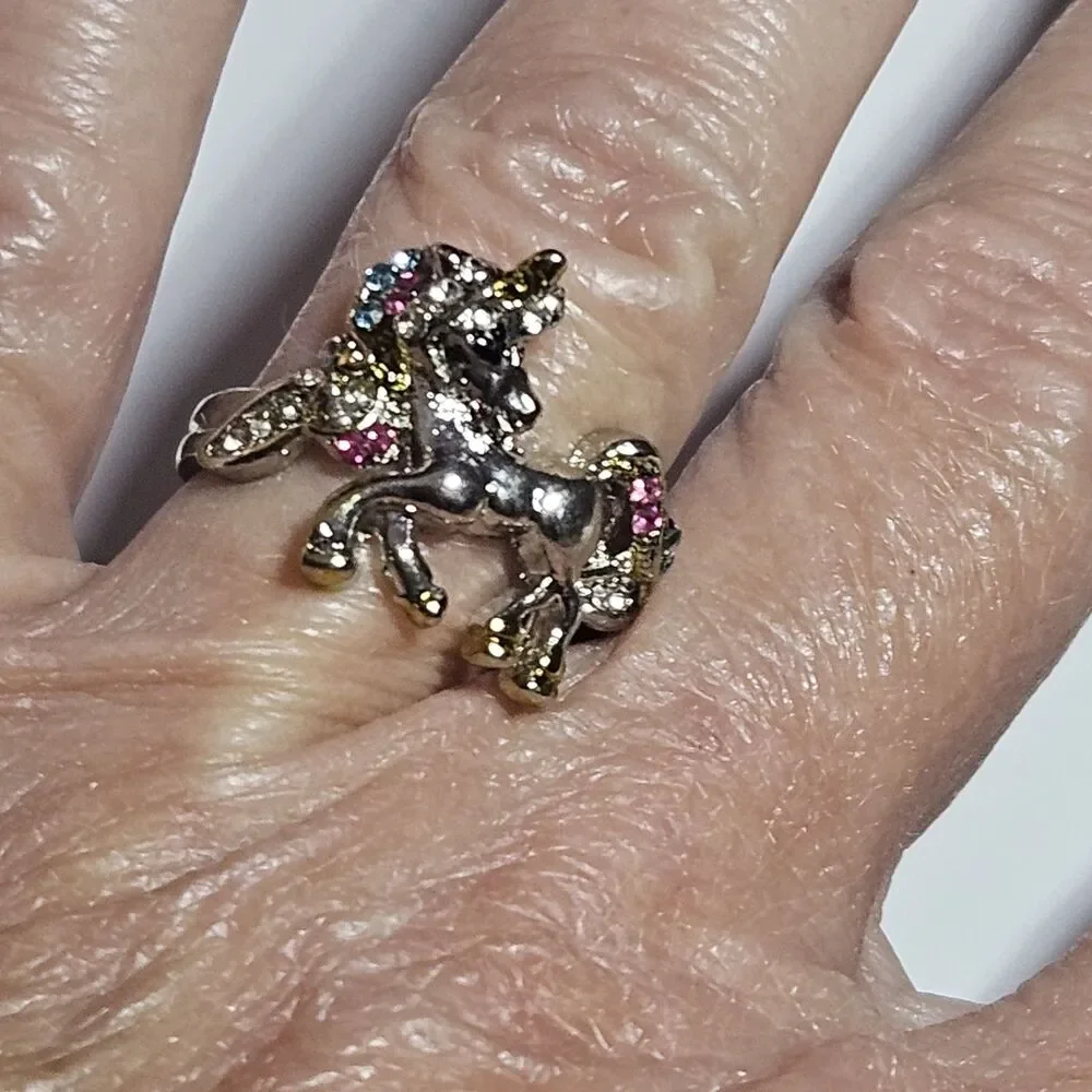 Silver Tone Unicorn You Are Magical Pastel Rhinestone Ring Size 6